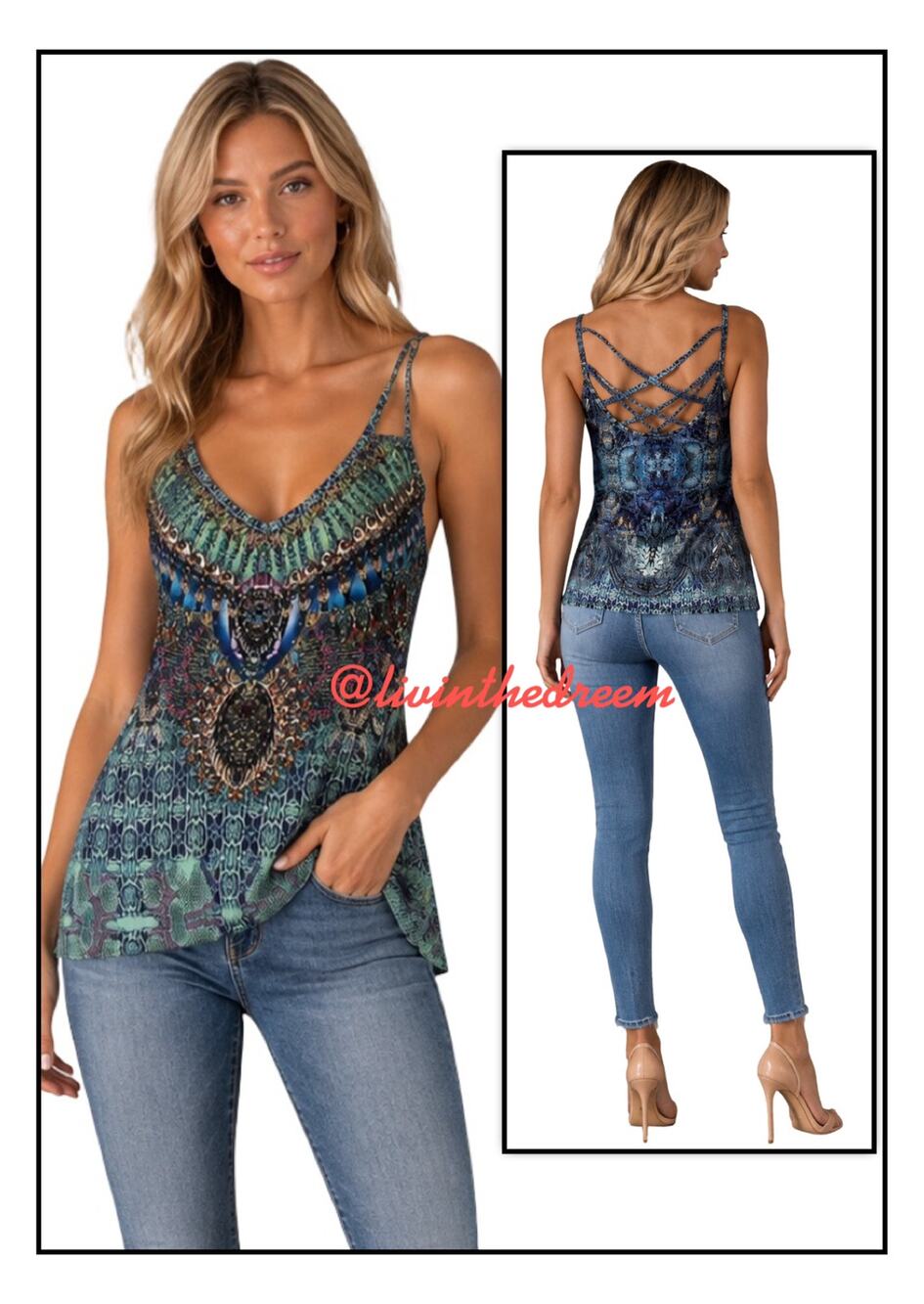 VENUS Rhinestone Embellished Colorful Tank Top SZ M $49